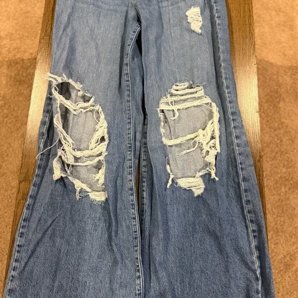 Forever 21 Distressed Flare Jeans in Blue - Picture 1 of 10